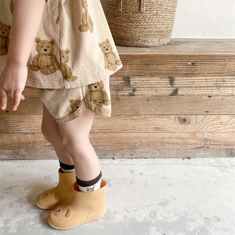 Kids Bear Print Summer Clothing Set Vintage Tee and Shorts