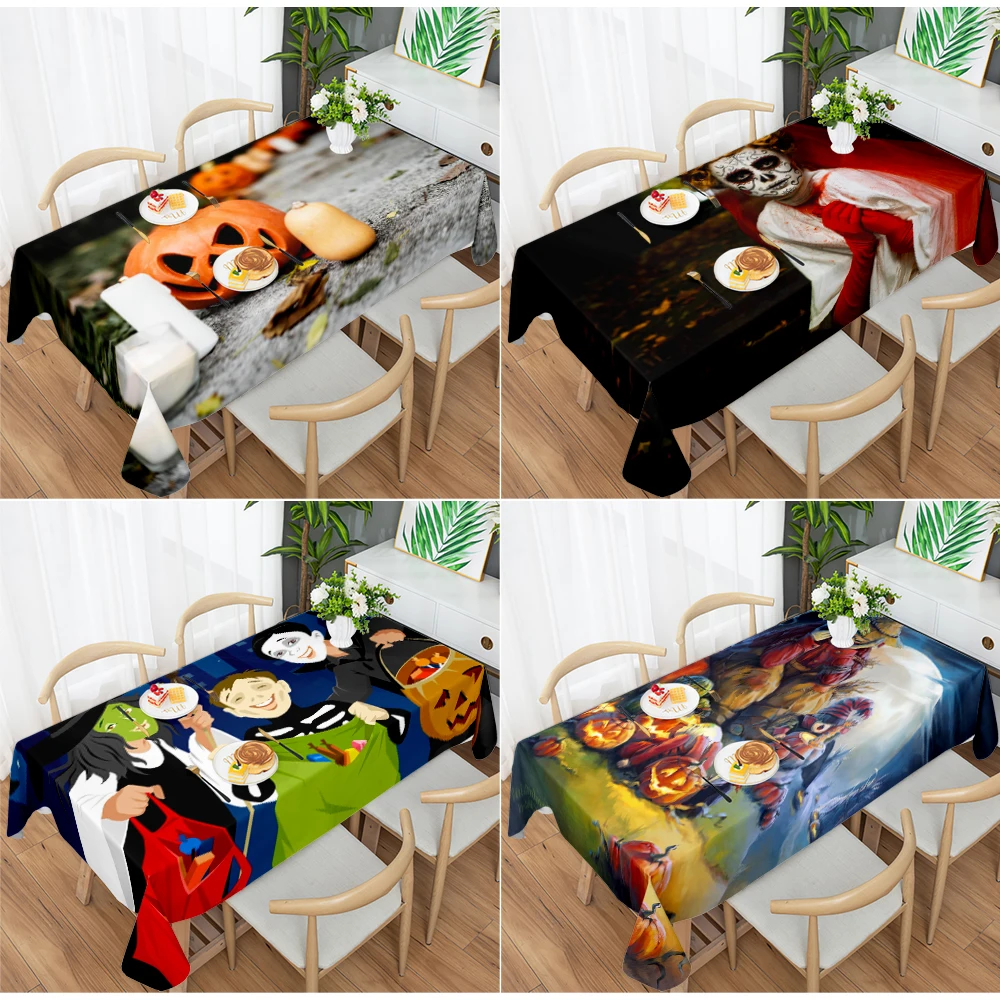 Horror Halloween Waterproof Tablecloth Pumpkin Lamp Printed Coffee Table Decoration Tablecloth Wedding Decoration Cloth Table