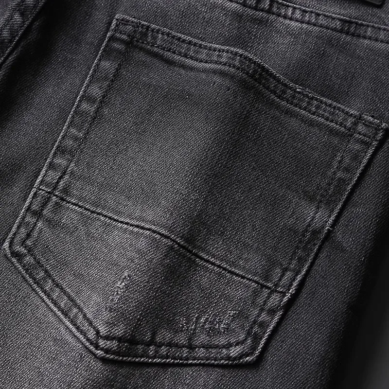 Bike Street Fashion Men's Jeans High Quality Retro Blue Elastic Slim Fit Panel Designer Jeans Homme Hip Hop Jeans for Men