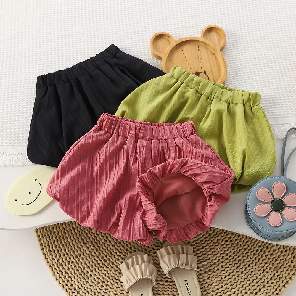 Kids Girls Summer Cute Shorts 2024 New Princess Sweet Lantern Outwear Pants Thin Bud Shorts Korean Style Pink Green Striped Pant