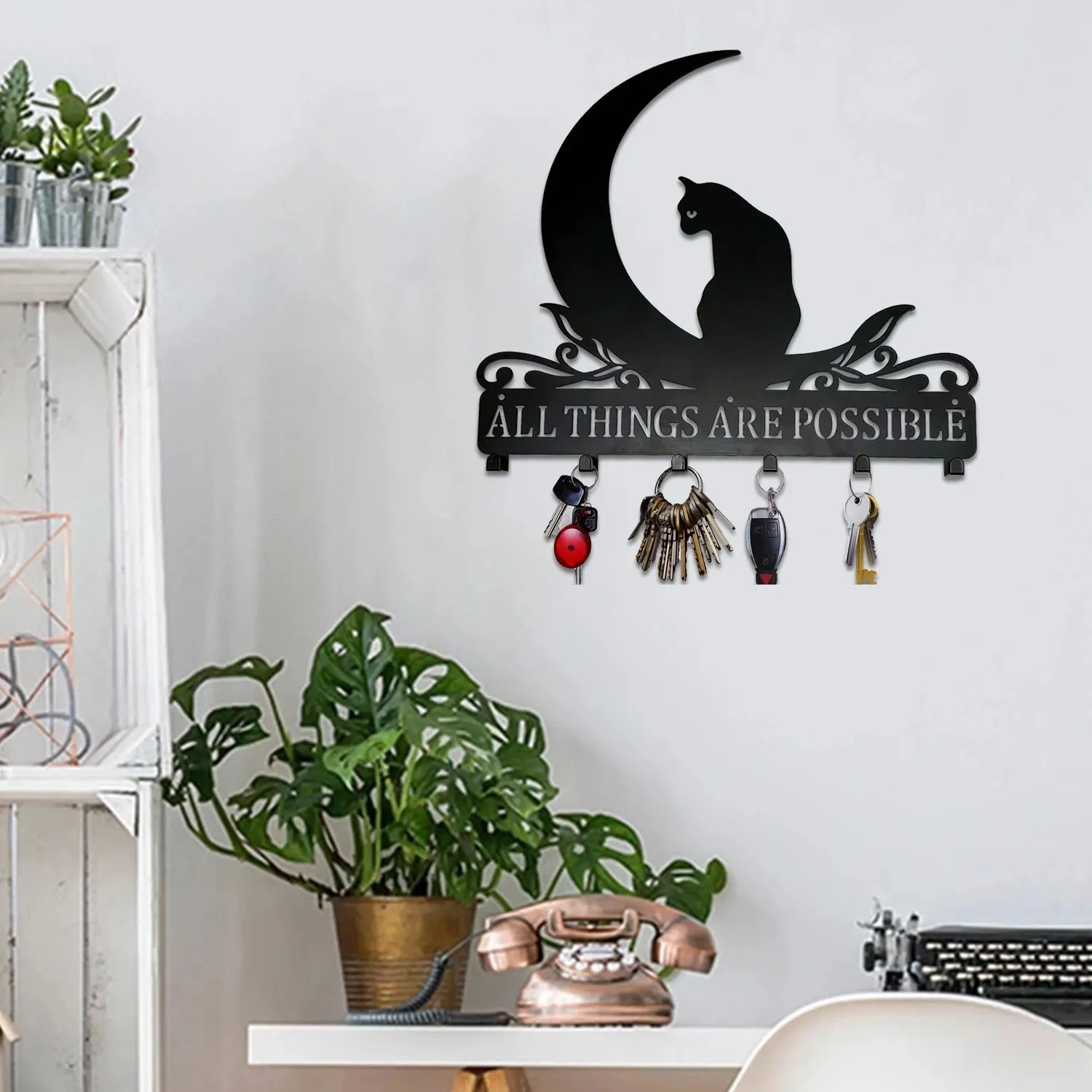 

1pc Metal Family Name Hanger With Cat, Cat Last Name Sign, Metal Key Holder Wall Hanging, Entryway Coat Rack, Wall Hooks Gift