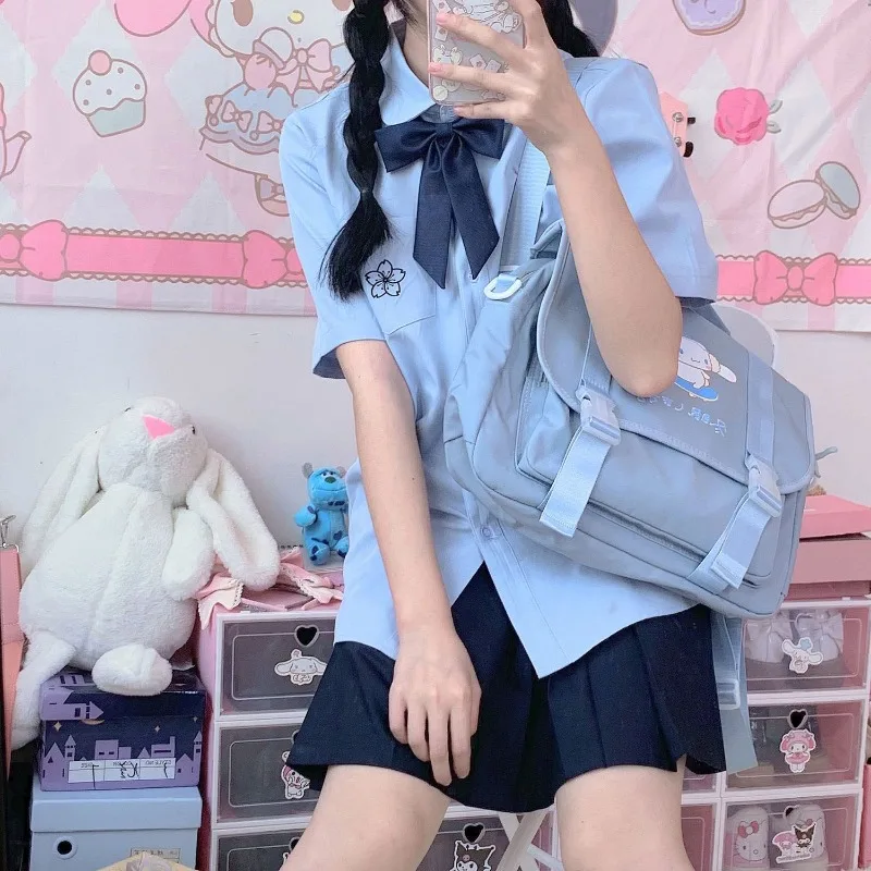 MBTI Cute Cinnamoroll Womens Backpack Nylon Waterproof Cute Cartoon Casual Shoulder Bag Large Capacity College Style Female Bag