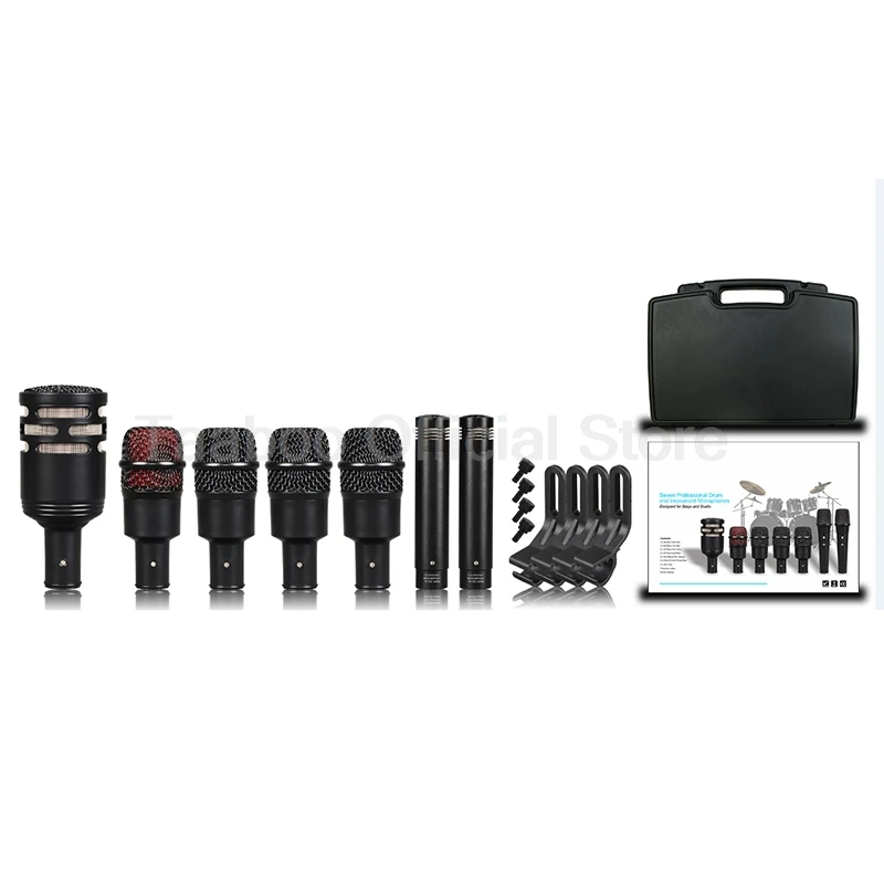 드럼 마이크 키트 전문 멀티 마이크 XLR 다이나믹 + 콘덴서 사운드 녹음 무대 밴드 성능을 위한 유선 마이크