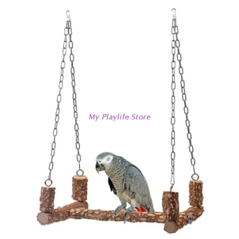 Bird Toys Wooden Perch Toy for Large Birds Natural Wood Parrot Swing Chew Toy Easy to Install for African Greys Mini Macaws bird toys