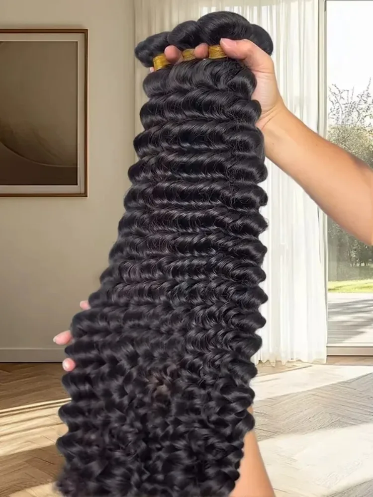 32 Inch Deep Wave Human Hair 1 3 4 Bundles Brazilian Virgin Remy Unprocessed Weaving Water Wave Curly Hair Extensions Bundles