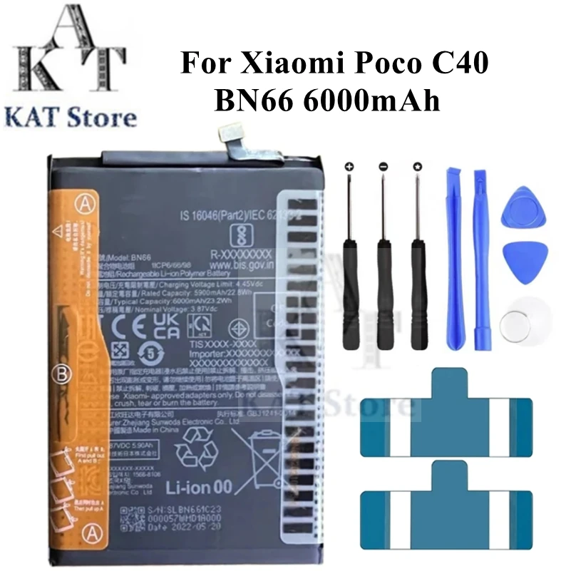 

Мобильный телефон Литий-полимерный аккумулятор для Xiaomi Poco C40 BN66 6000mAh, замена запасных частей