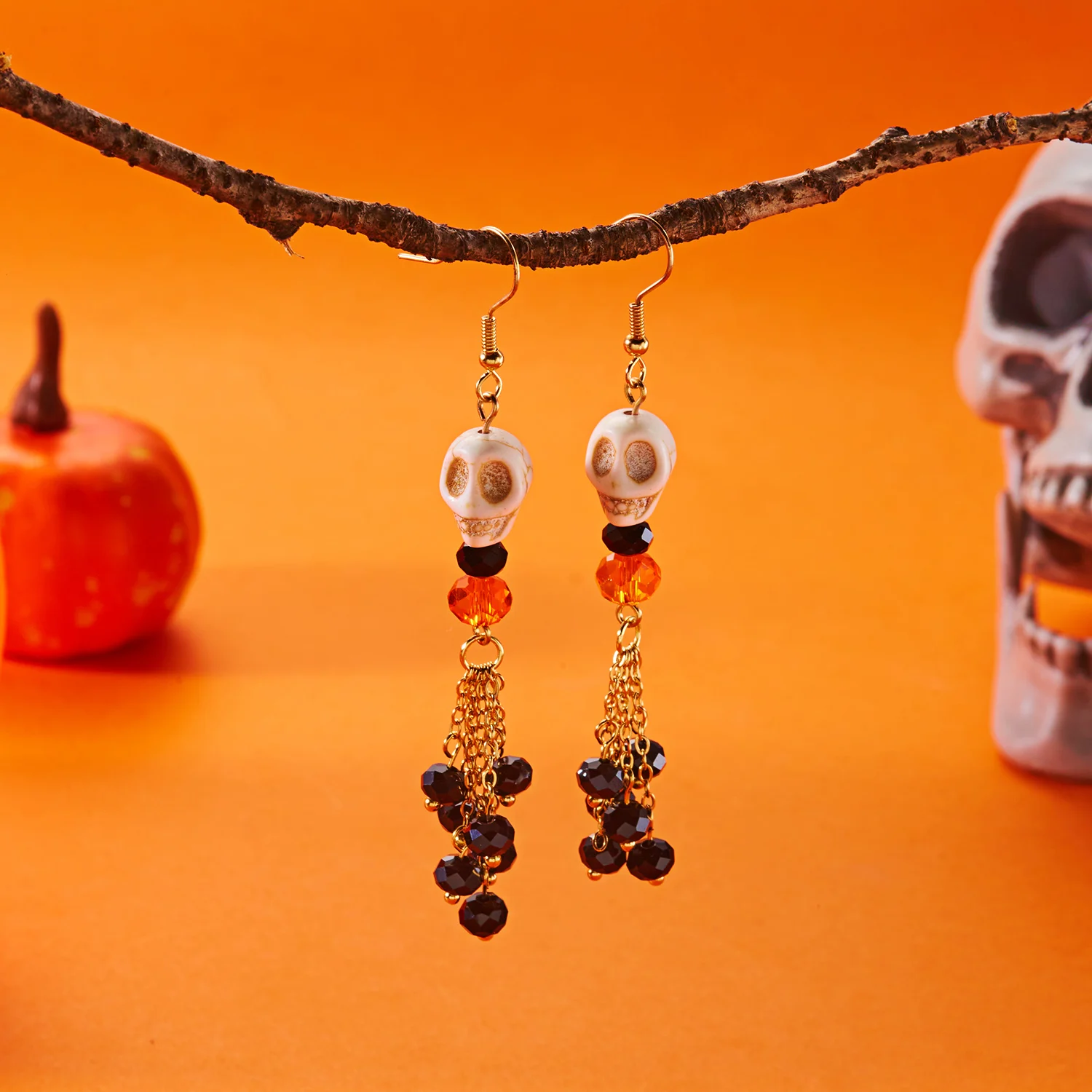 Signature Halloween-Ohrringe mit Totenkopf-Quasten für Damen, lebendige bunte Perlen, Schleife, baumelnde Ohrringe, Party-Schmuckzubehör – Detail 10