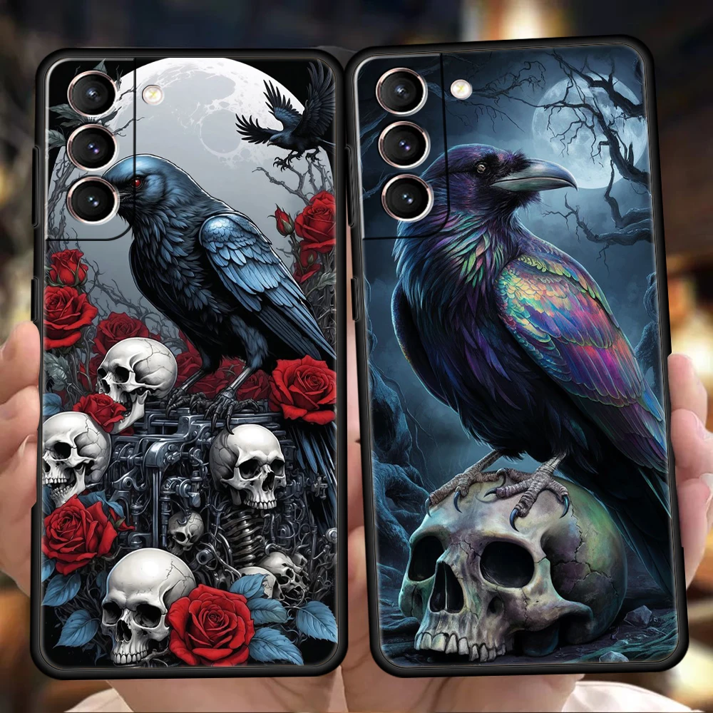 Raven Crow Skull Design Soft TPU Phone Case Cover