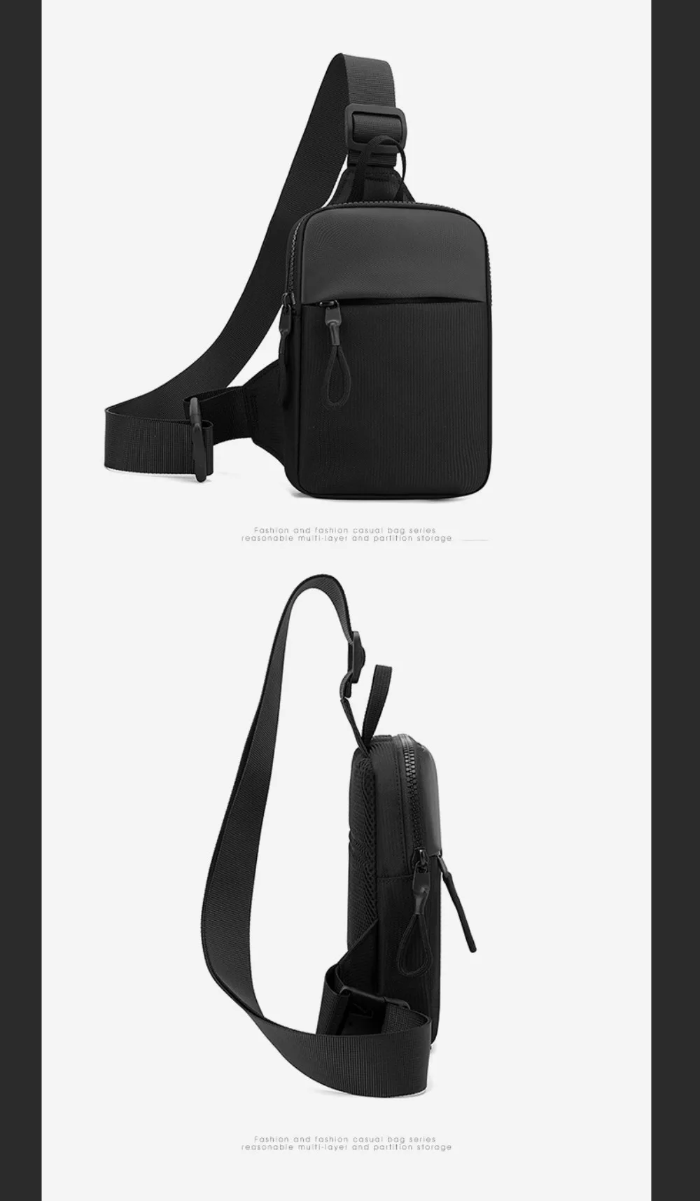 Lässige Oxford-Herren-Brusttasche, schwarzer Reißverschluss, Sport-Handytasche, leichte Reisetasche mit großer Kapazität – Detail 14