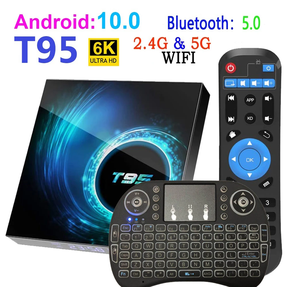 Tv Box Android 10 2022 Newest T95 Smart 6k 2.4g&amp5g Wifi 128g 3D Voice16g 32gb 64gb 4k Quad Core Set-Top Media Player | Компьютеры и