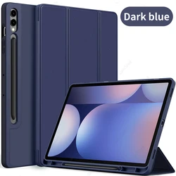 Premium Trifold Stand Tablet Case with Pencil Holder and Soft TPU Back Cover (Dark Blue)