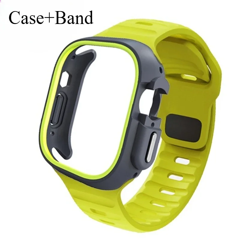 TPU-Gehäuse + Silikonarmband für Apple Watch Band Ultra 49 mm Sportband für Iwatch Series10 9 8 7 6 SE 5 4 46 mm 45 mm 44 mm 41 40 42 mm