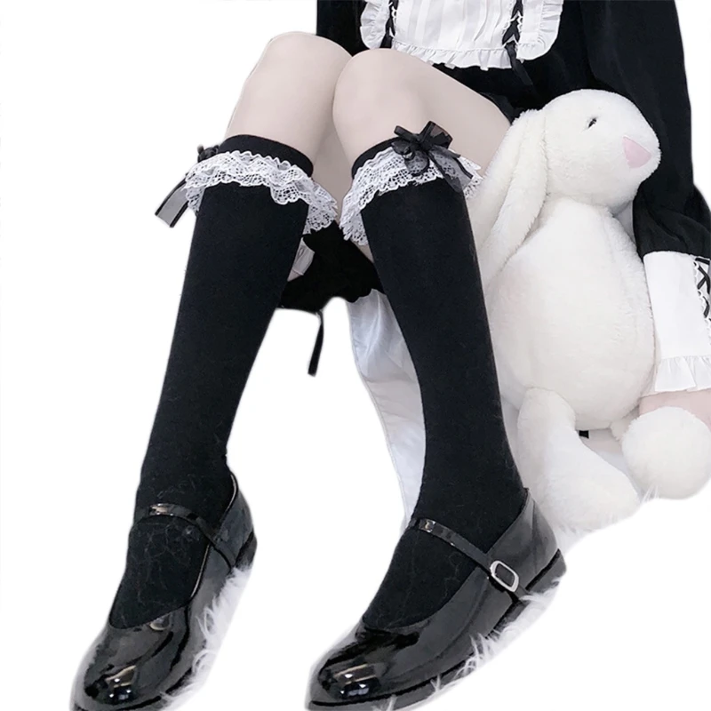 Japanische Maid Cosplay kniehohe Socken süße geschichtete Rüschenspitze große Schleife Baumwolle Tube