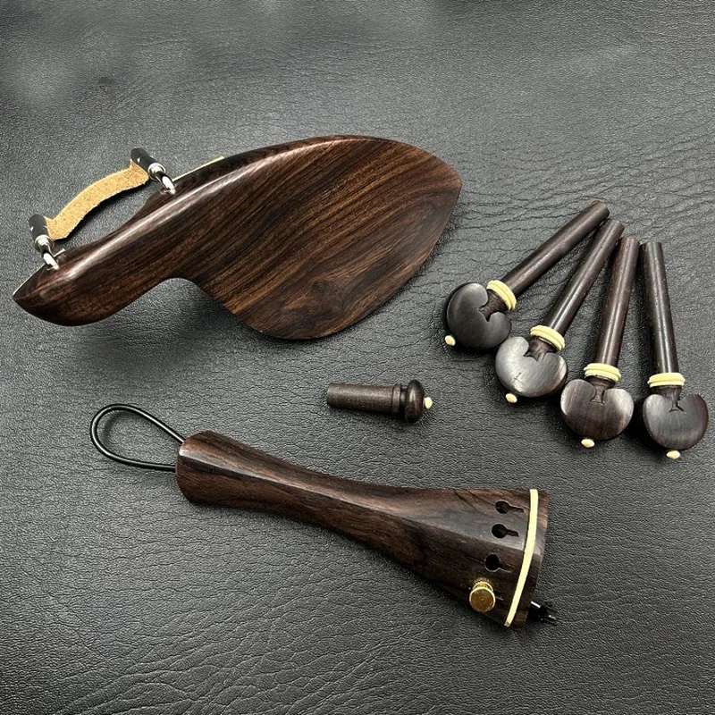 Natural Color Ebony Violin Accessory Set with Pegs, Chin Rest, Tailpiece, Endpin, Finetuner, and Bracket
