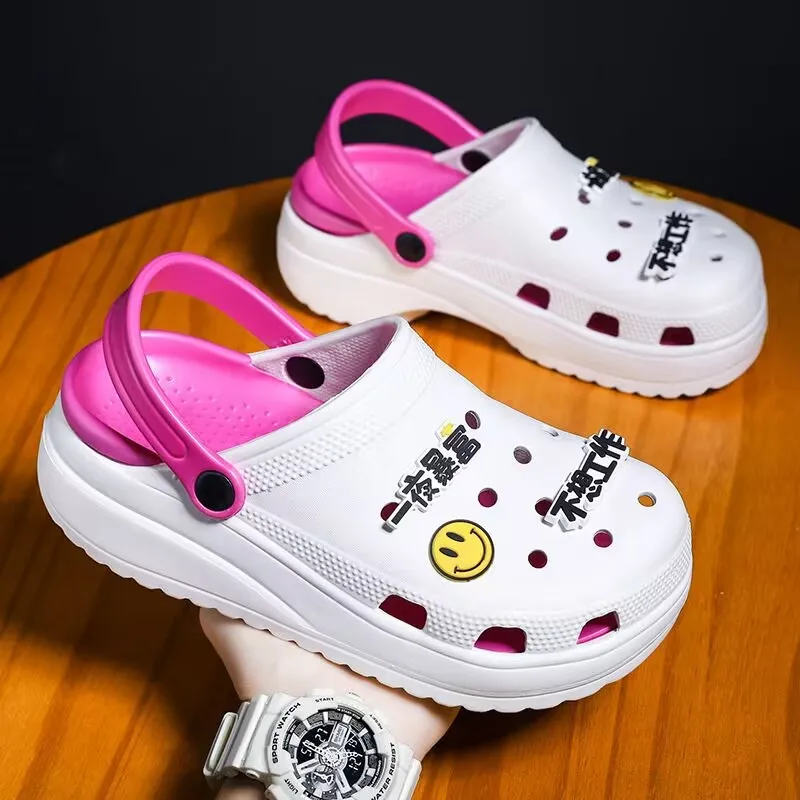 2023 New Summer Women's Clogs Slippers Fashionable Thick-Soled Round Toe Outdoor Non-Slip Couples Beach Sandals 5