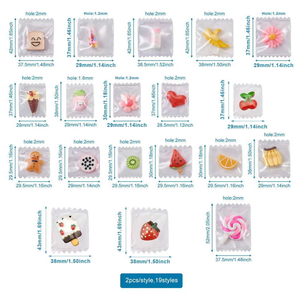 38pcs/set Cute Resin Candy Charms Pendants Food Fruit Flower Heart Pendants for DIY Bracelets Necklace Earrings Jewelry Making