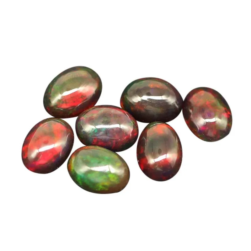Black Opal Flat Bottom Smooth Surface Round Cut Loose Natural Gemstone for Jewelry Making and Collection
