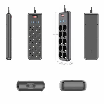 Alternative view of Melery Power Strip 10 Way AC Outlet EU Plug Socket USB Charging Port 2m Extension Cord Computer TV Smartphone Homekit Appliances