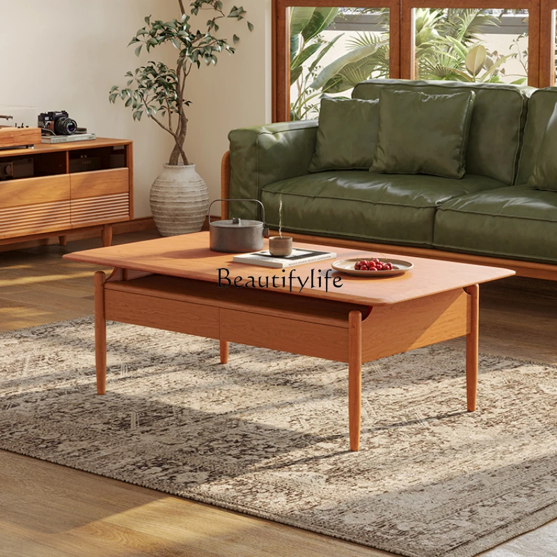 

Coffee Table Dual-Use Multi-Functional Simple Nordic Solid Wood Small Apartment Living Room Home Japanese Tea Table