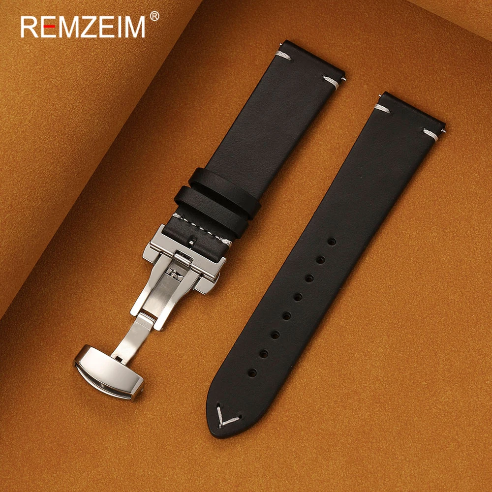 Vintage Casual Genuine Leather Watch Strap with Butterfly Buckle