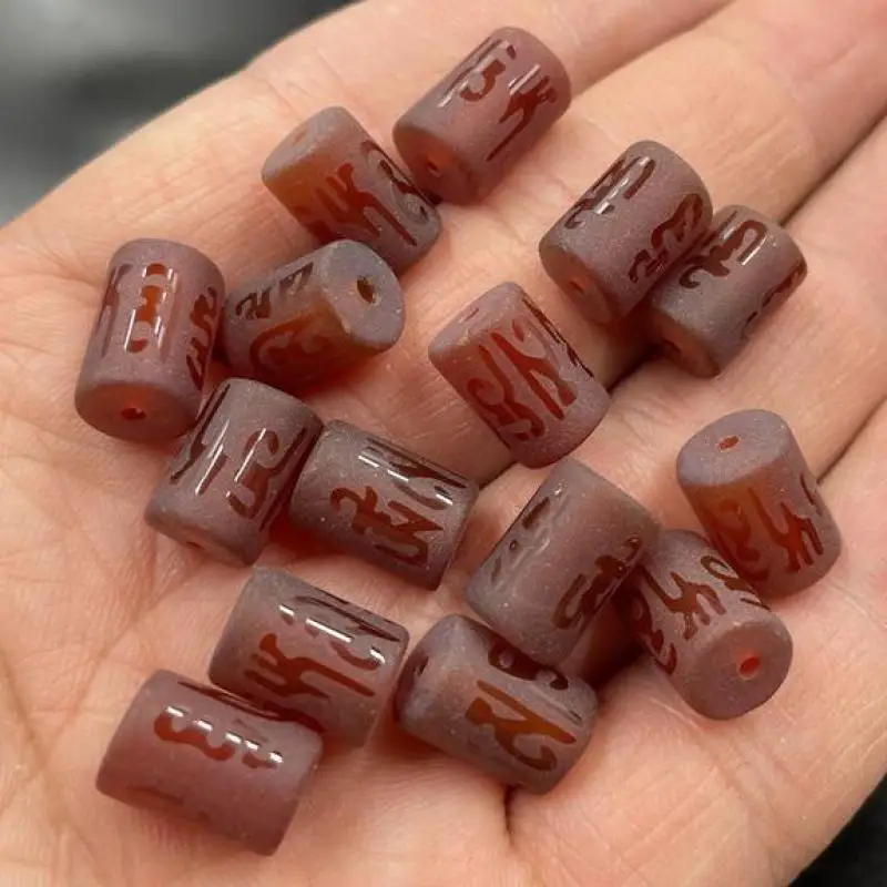 

8*12mm Natural Red Agate Six-character Mantra Barrel Beads For Jewelry Making Diy Bracelet Beaded Necklace Charms Accessories