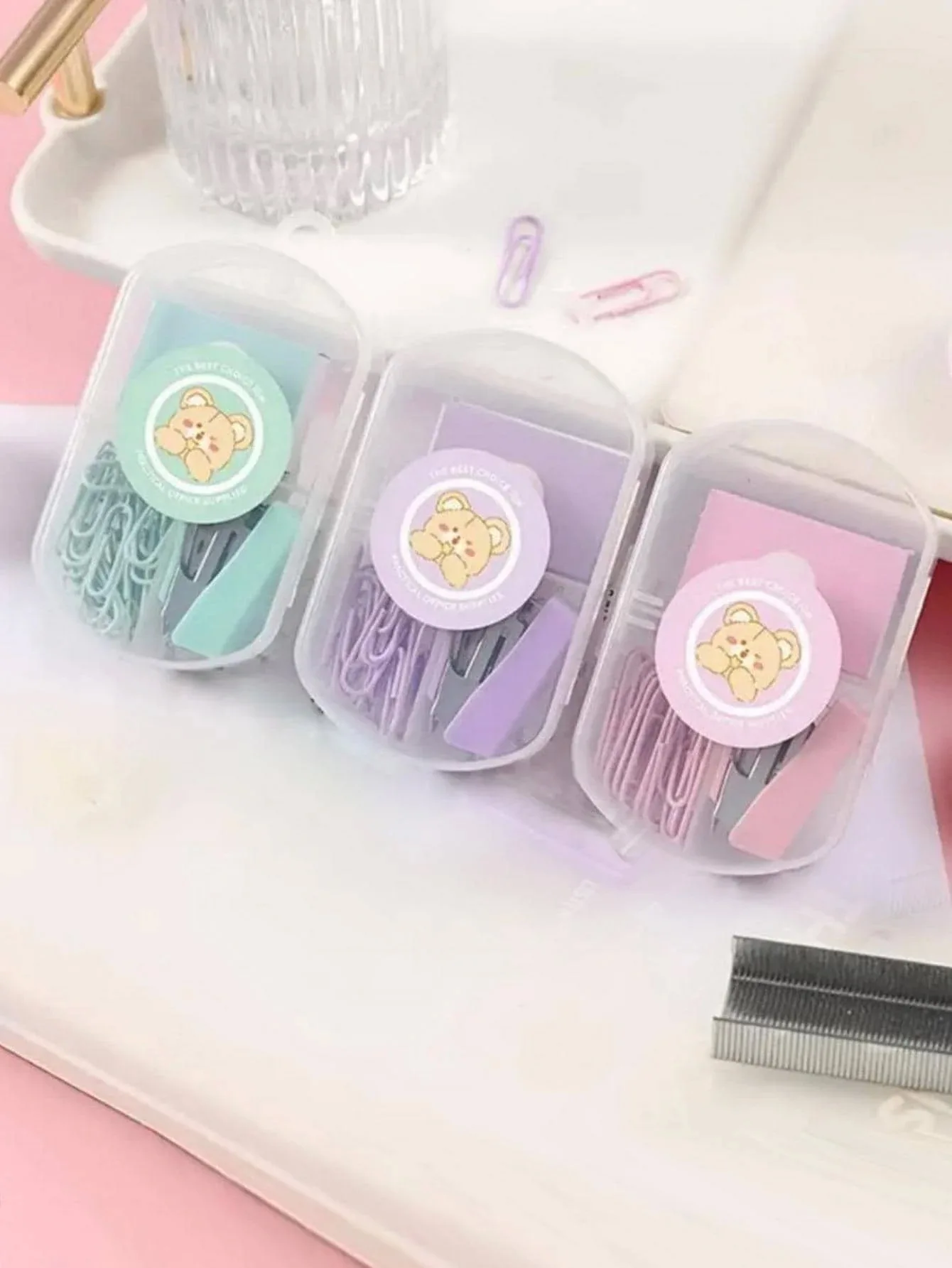 1PC 마카롱 컬러 미니 스테이플러 세트 귀여운 휴대용 소형 문구류 3가지 색상 사무용품용 옵션