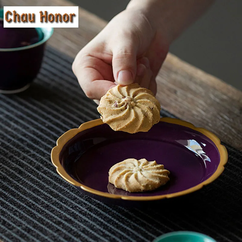 Platycodon Purple Glaze Ceramic Pot Bearing Holder Zisha Pot Base Water Storage Dry Soaking Table Fruit Plate Kung Fu Teaset