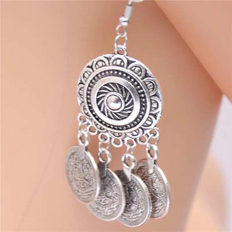 Drop Earrings 1Pair Palace Flowers Tassel Round Circle With Carved Coin Tassels Jewelry For Women E963