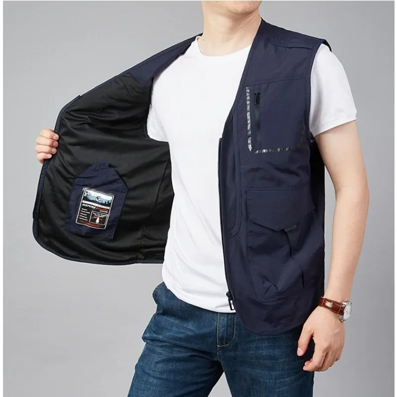 Vest Tactical Windbreaker Jackets Multi Pocket Hunting Man Men Male Waterproof Work Leather Vests Sleeveless Jacket Embroidered