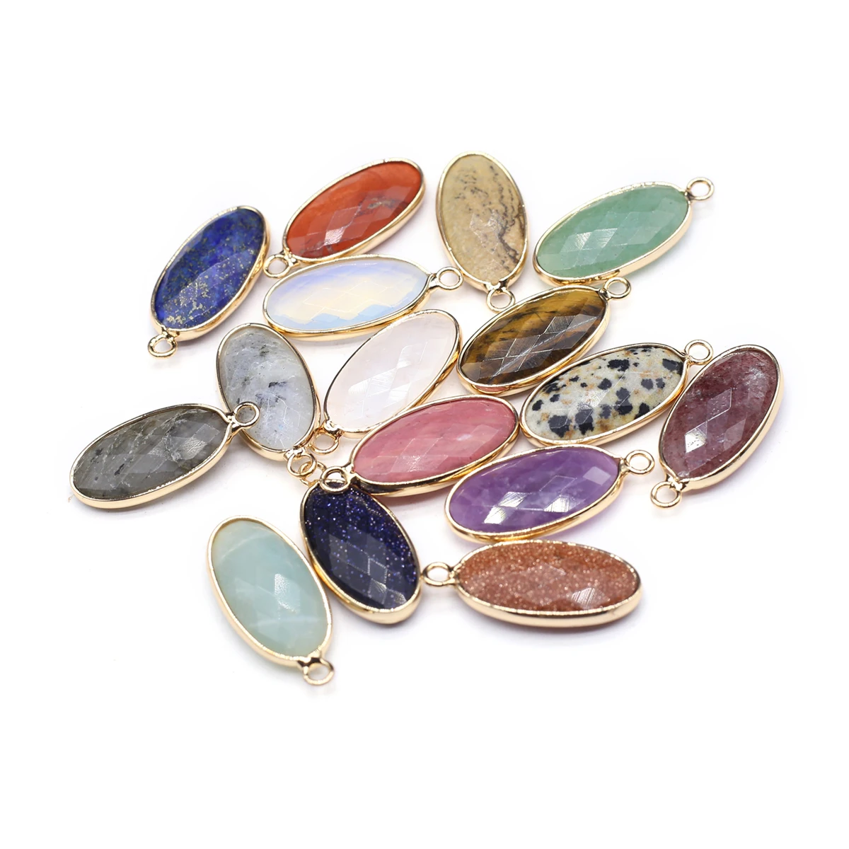 

2 PCS Natural Stone Random Colour Oval Pendant Delicate Shape Elegant Looks for DIY Jewelry Making Handmade Bracelet Necklace