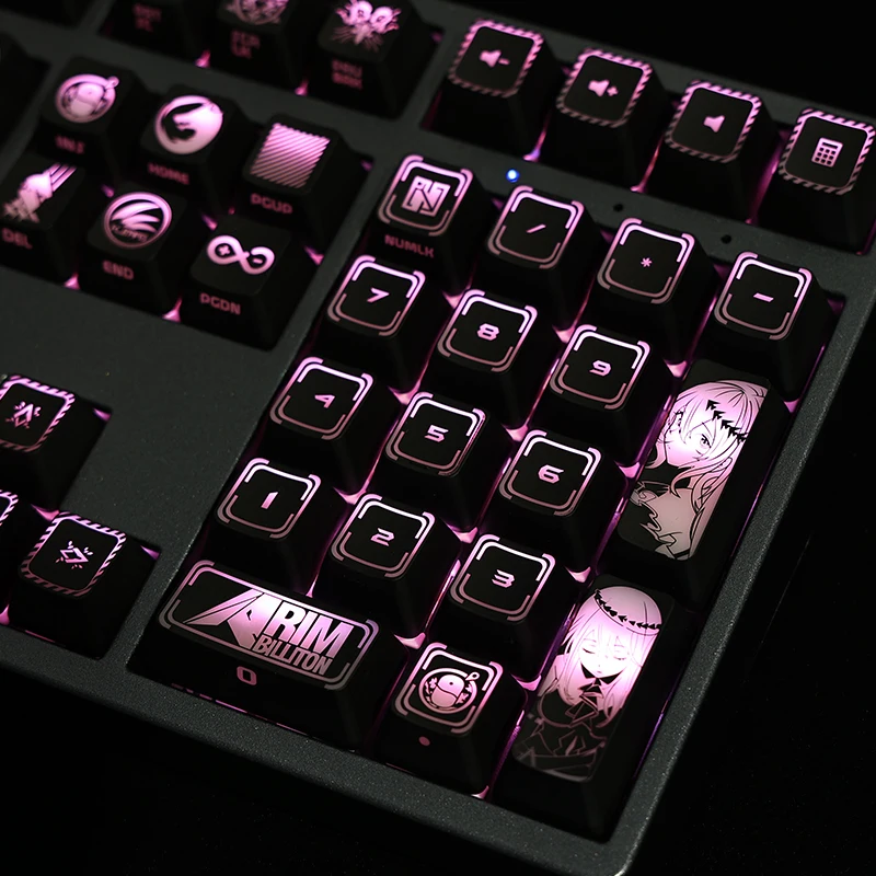 Arknights Skadi 테마 스타일 애니메이션 게임 백라이트 PC 코팅 키캡 RGB 조명, MX 스위치 DIY 기계식 키보드, 104 키/세트
