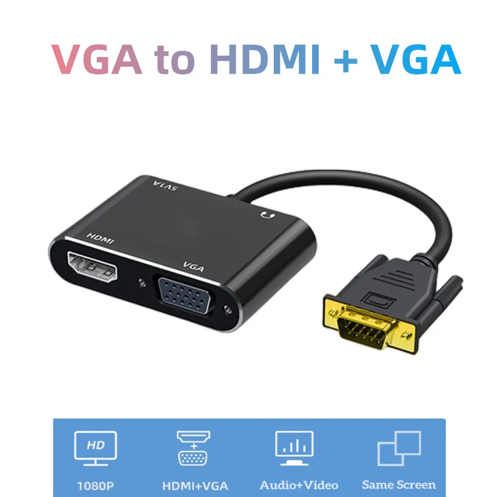 Hotel besværlige Metal linje VGA to HDMI-Compatible Adapter VGA Splitter 3.5mm Audio Converter Support  Dual Display for Projector HDTV Projector - AliExpress