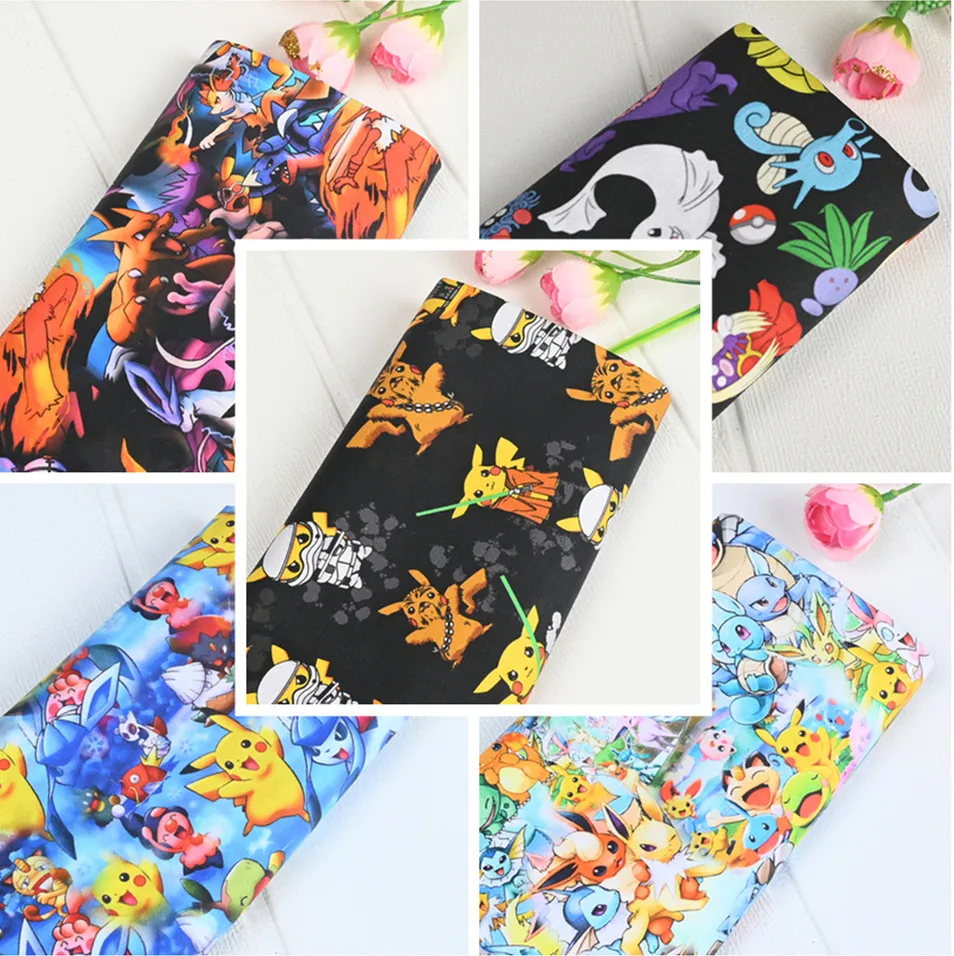 Мультяшная 100% хлопчатобумажная ткань с принтом покемона Пикачу для шитья