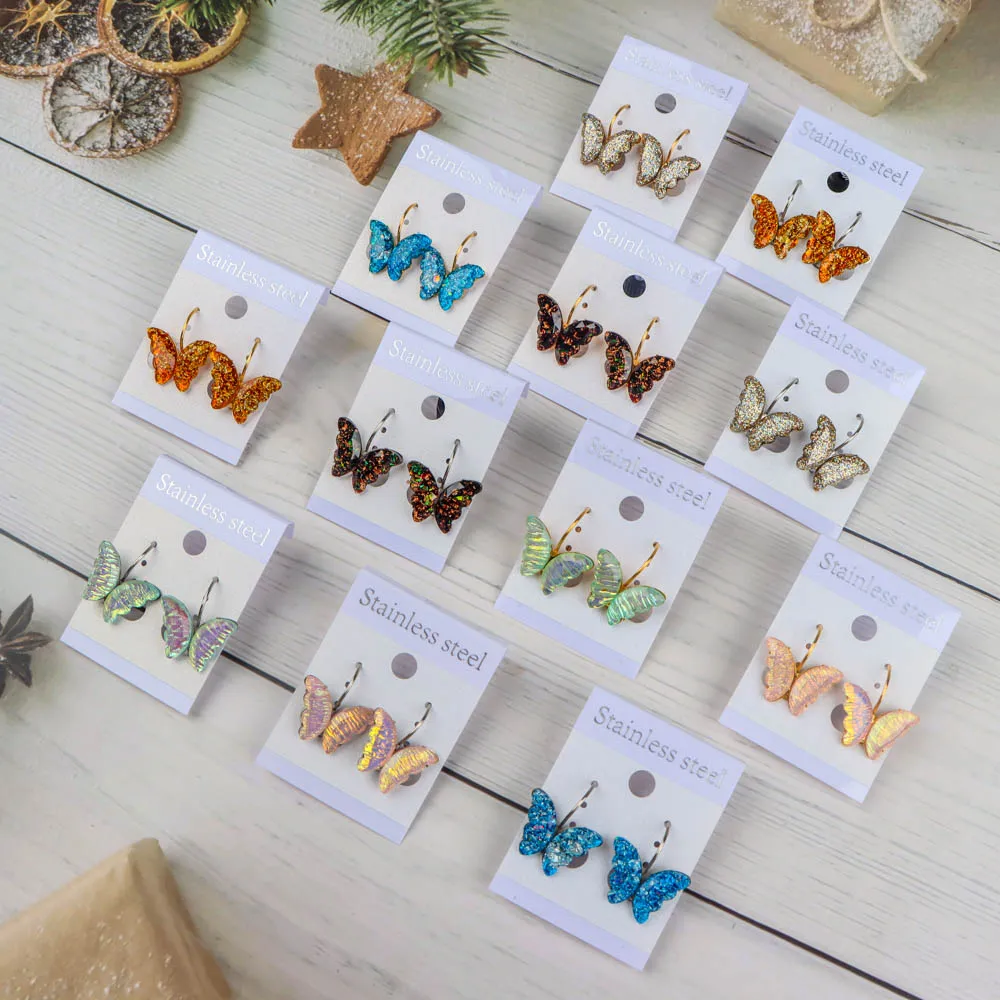 10/20Pairs Hip Hop Ohrringe Edelstahl Schmetterling Anhänger Ohrringe Männer Frauen Geometrische Hängende Ohrring Schmuck – Detail 29
