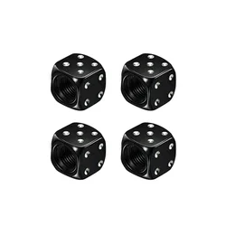 Set of 4 Premium Aluminum Dice Tire Valve Caps - Universal Dust Covers (Black)