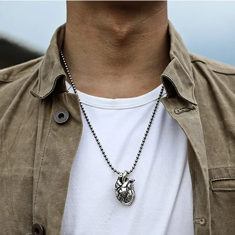 

Mencheese 2024 Original new s925 Pure Silver jewelry Creative Personality Skull Heart Trend Retro Wild Man and Woman Pendant