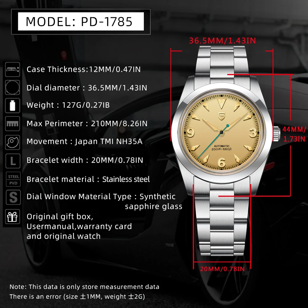 Pagani Design 2024 New 36.5MM NH35 Men's Automatic Mechanical Watch Luxury Sapphire Stainless Steel Diving Sport 20Bar Glow C3 W