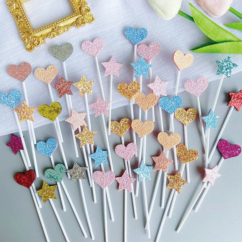 

10pcs Mini Heart Star Cupcake Toppers Cake Topper Decorating Picks Kids Wedding Birthday Party Decorations Baby Shower Favors