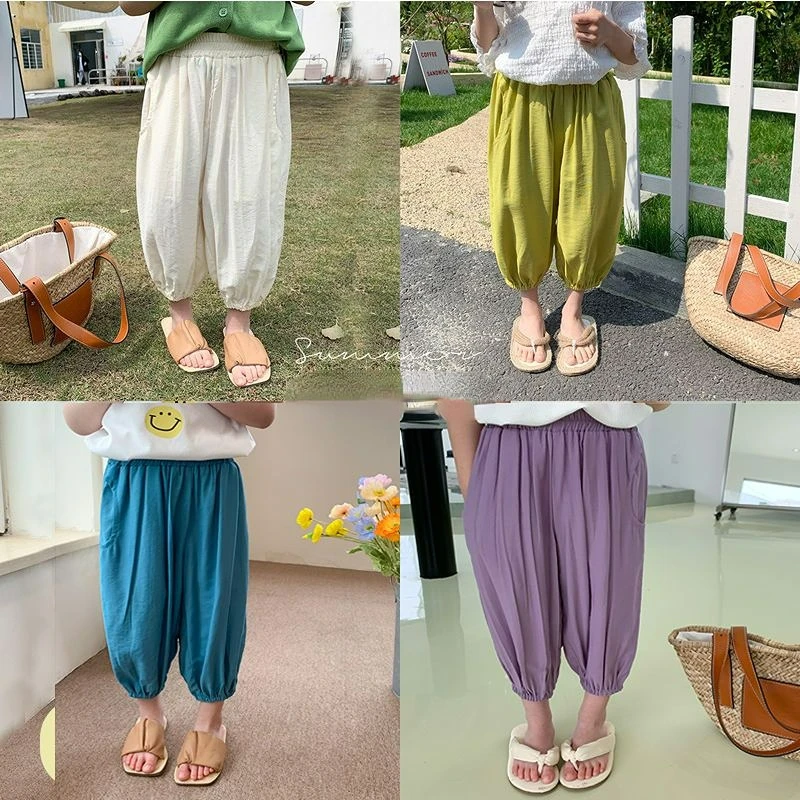 

Korean Baby Pants for Girls Kids Summer Homewear Clothes Girls Trousers Pants Children Muslin Clothing Outfit 2-10 Years K83