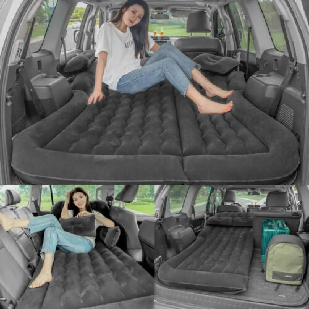 Portable SUV Air Mattress Cushion Inflatable Car Bed Mattress Car Camping Mattress with 2 Pillows Black / Grey / Beige