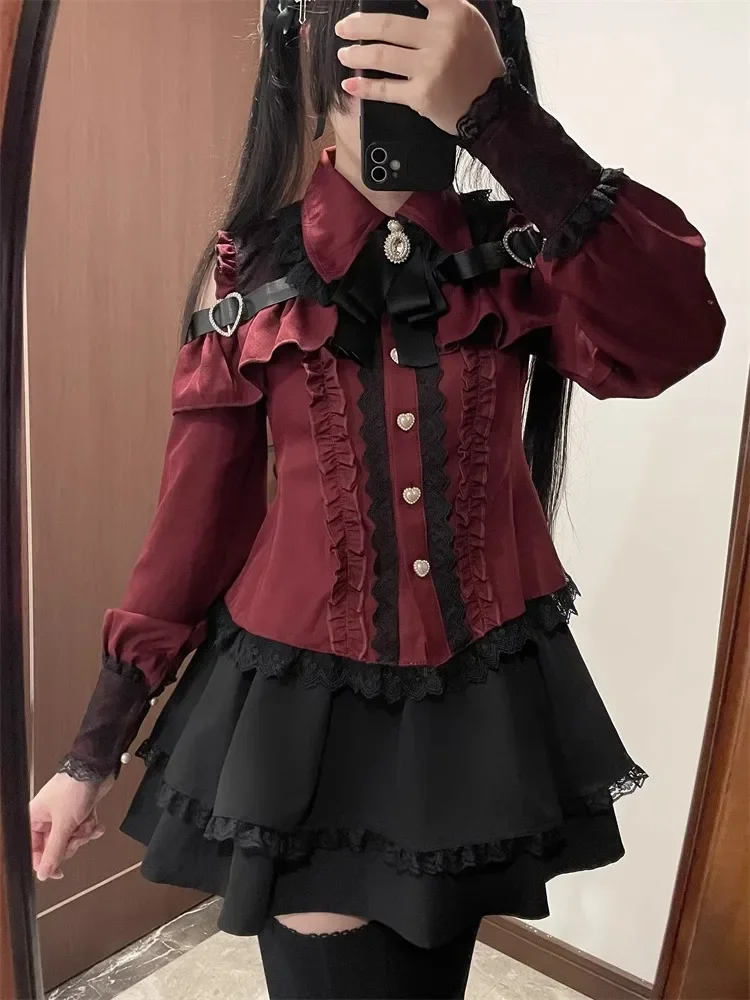 Elegante Kawaii-Lolita-Bluse mit langen Ärmeln – Jirai Kei japanisches süßes Hemd 2024, süße ästhetische Y2K-Oberteile für Frauen – Detail 9