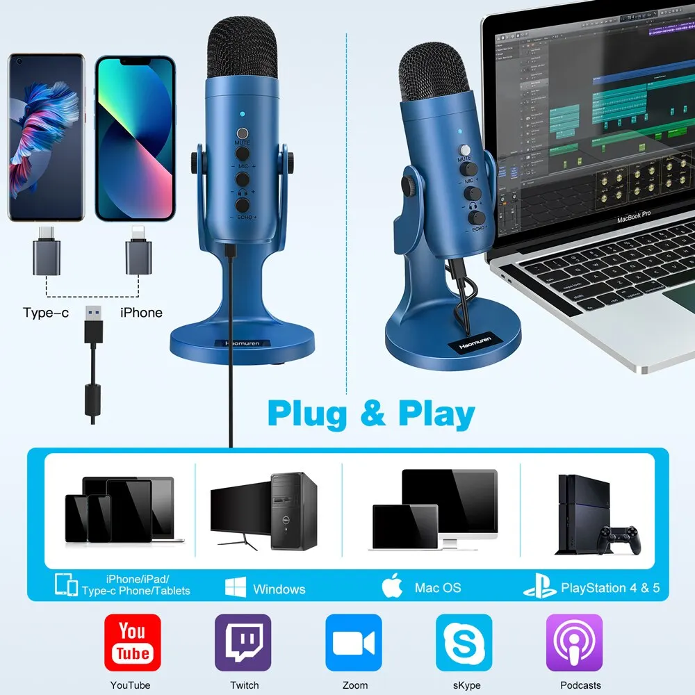 Professional USB Condenser Microphone Studio Recording Mic for PC Computer Phone Gaming Streaming Podcast Vocals Laptop Desktop - Image 5