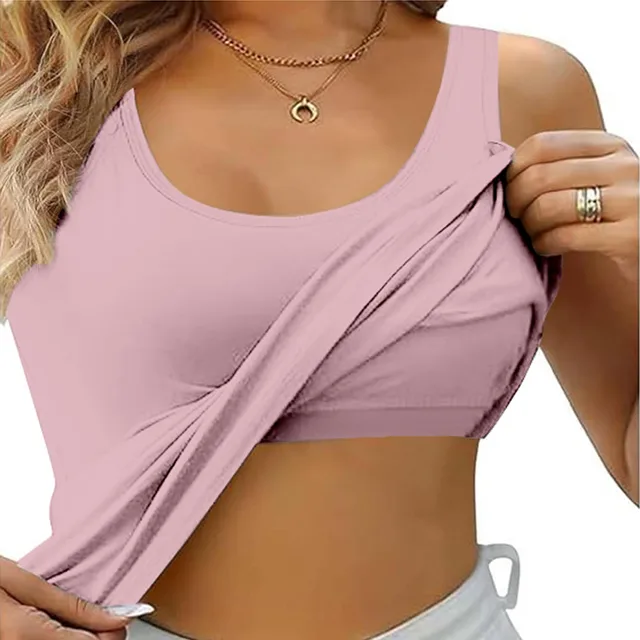 2024 Women's Tank Tops With Built In Bras 2024 Summer Solid Color Sleeveless Basic Vest One-piece Sport Bra Plus Size Camisole 1