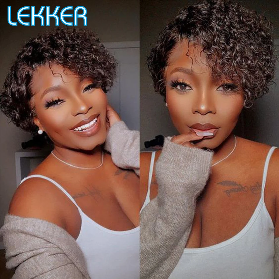 

Lekker Colored Short Kinky Curly Bob Part Lace Front Human Hair Wig For Women Glueless Brazilian Remy Hair Ombre Brown Blond Wig