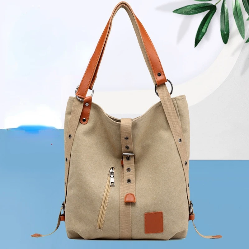 Fashion New Literary and Artistic Multi-function Hand-held Single-shoulder Double-shoulder Korean Canvas Female Bag Creation