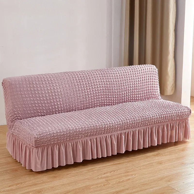כיסוי ספה ללא זרועות מבועה עם שולי חצאית, כיסוי ספה אלסטי צבעוני נגד שחיקה, מגן לרהיטים לכל העונות