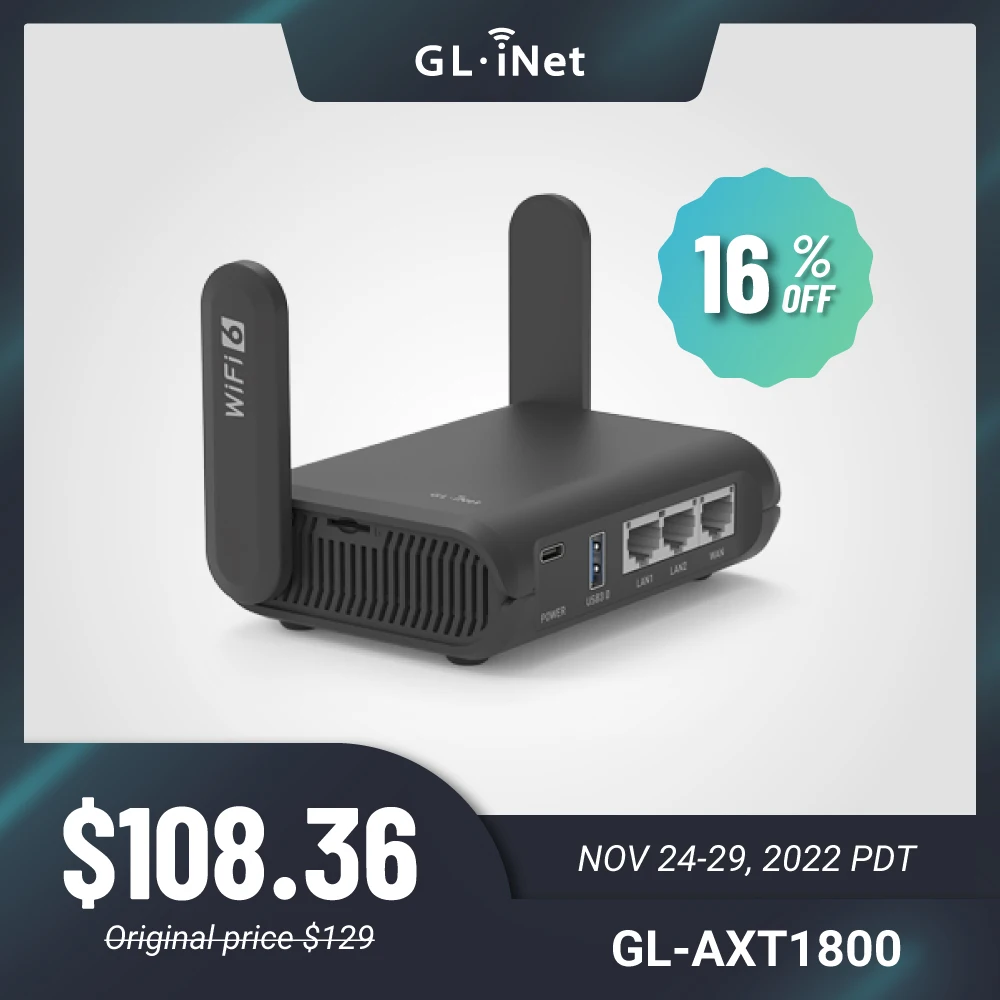 GL.iNet GL-AXT1800 (Slate AX) Pocket-Sized Wi-Fi 6 Gigabit Travel Router, Extender/Repeater for Hotel & Public Network, VPN Client