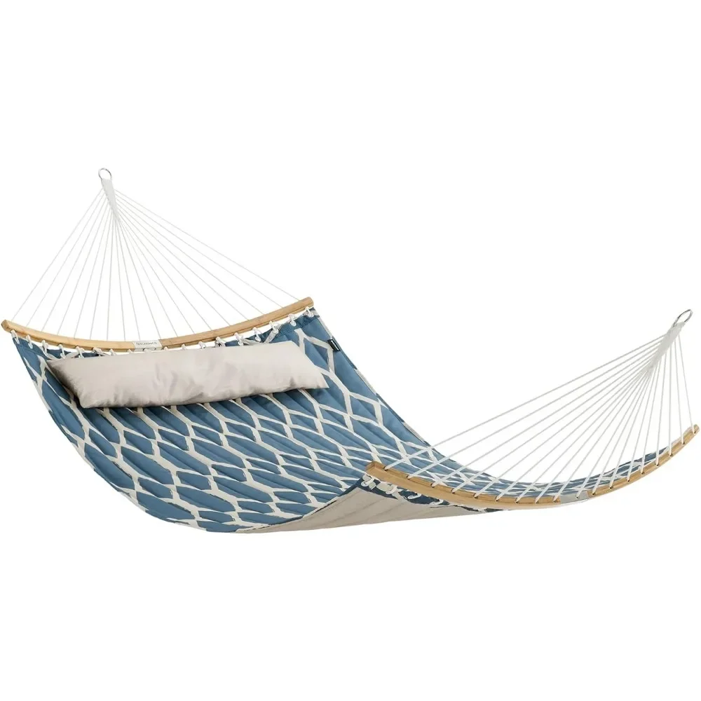 Hammock, Quilted Hammock with Curved Bamboo Spreaders, Pillow, 78.7 x 55.1 Inches, Portable Padded Hammock Holds up to 495 lb