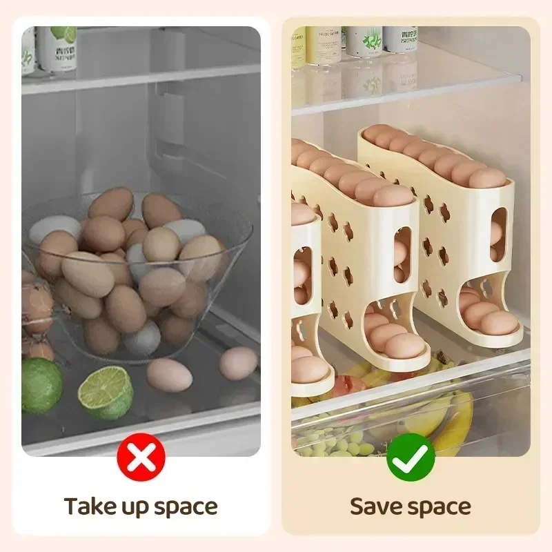 4 Layers Automatic Rolling Egg Holder Rack Fridge Egg Storage Box Container Kitchen Refrigerator Egg Dispenser Fridge Organizer 5