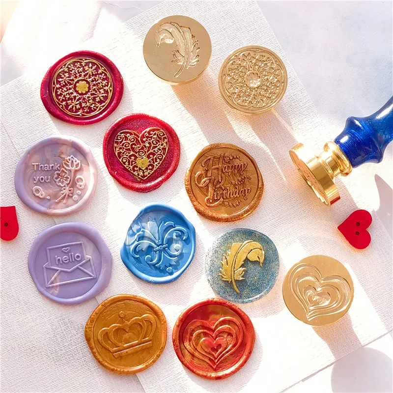 Double Happiness Heart Love Ring Feather Crown Iris Wax Seal Stamp DIY Envelopes Seals